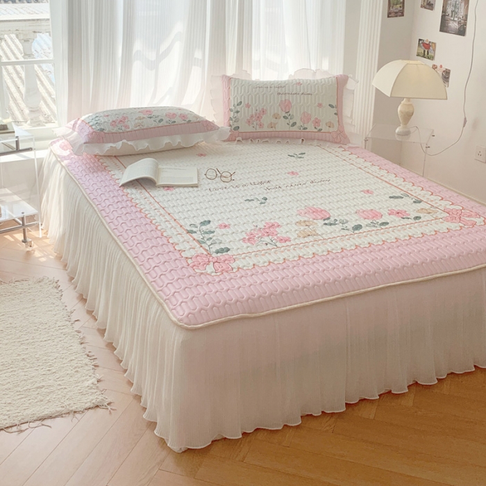 91家纺网 家纺一手货源 找家纺 慕澄 2023新款大版雪纺床裙款乳胶凉席系列 床裙款-伊甸园