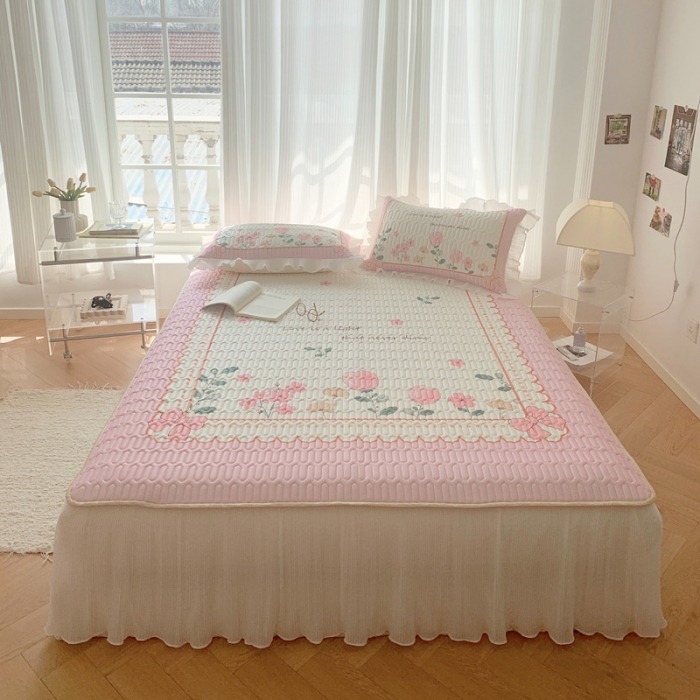 91家纺网 家纺一手货源 找家纺 慕澄 2023新款大版雪纺床裙款乳胶凉席系列 床裙款-伊甸园