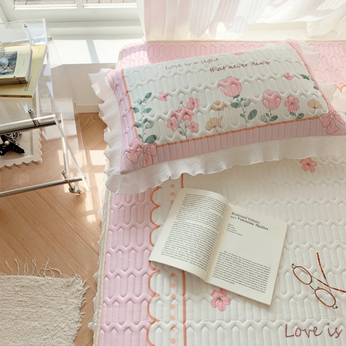 91家纺网 家纺一手货源 找家纺 慕澄 2023新款大版雪纺床裙款乳胶凉席系列 床裙款-伊甸园