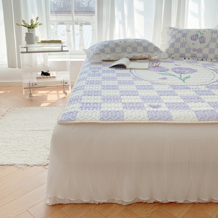 91家纺网 家纺一手货源 找家纺 慕澄 2023新款大版雪纺床裙款乳胶凉席系列 床裙款-郁金香