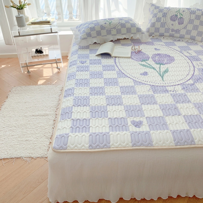 91家纺网 家纺一手货源 找家纺 慕澄 2023新款大版雪纺床裙款乳胶凉席系列 床裙款-郁金香