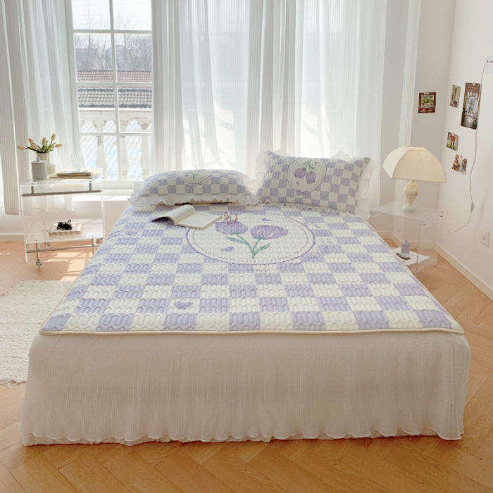 91家纺网 家纺一手货源 找家纺 慕澄 2023新款大版雪纺床裙款乳胶凉席系列 床裙款-郁金香