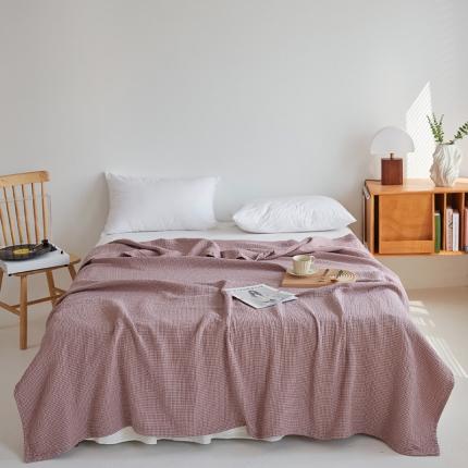 91家纺网 家纺一手货源 找家纺 乐家毛巾被 2023新款色织日式三层水洗小格毛巾被 粉色