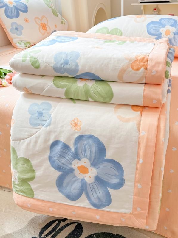 91家纺网 家纺一手货源 找家纺 格子铺 2023新款全棉印花系列棉花夏被 海盐白茶