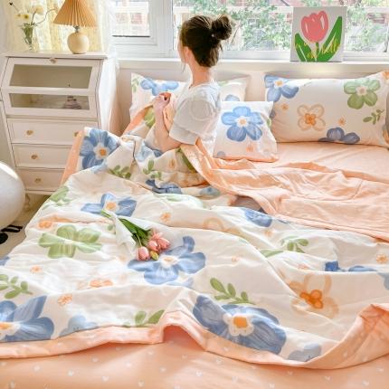 格子铺 2023新款全棉印花系列棉花夏被 海盐白茶