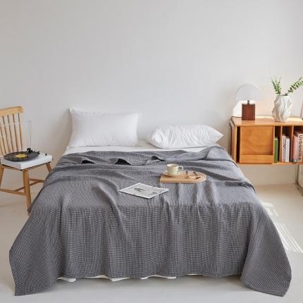 91家纺网 家纺一手货源 找家纺 乐家毛巾被 2023新款色织日式三层水洗小格毛巾被 深灰