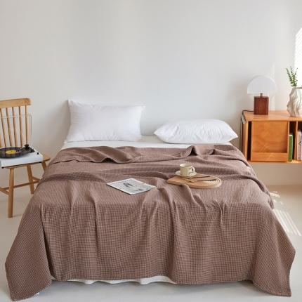 91家纺网 家纺一手货源 找家纺 乐家毛巾被 2023新款色织日式三层水洗小格毛巾被 棕色