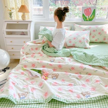 格子铺 2023新款全棉印花系列棉花夏被 花瓣熊