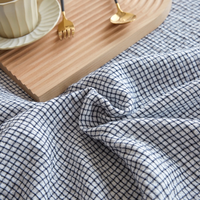 91家纺网 家纺一手货源 找家纺 乐家毛巾被 2023新款色织日式三层小格枕巾 浅灰