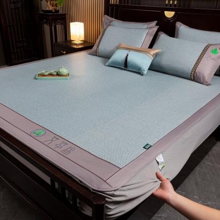 91家纺网 家纺一手货源 找家纺 （总）简一2024新款艾草凉席床笠款冰丝席冰藤席