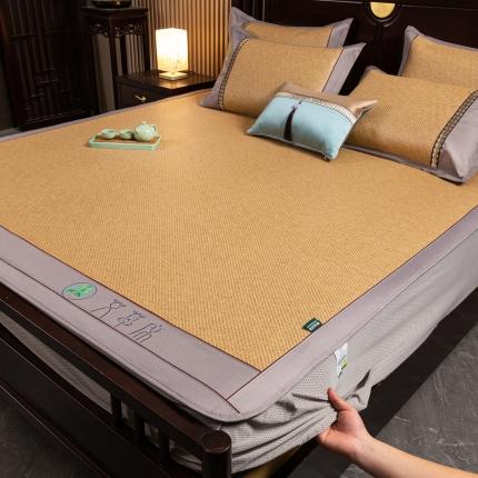 91家纺网 家纺一手货源 找家纺 （总）简一2024新款艾草凉席床笠款冰丝席冰藤席