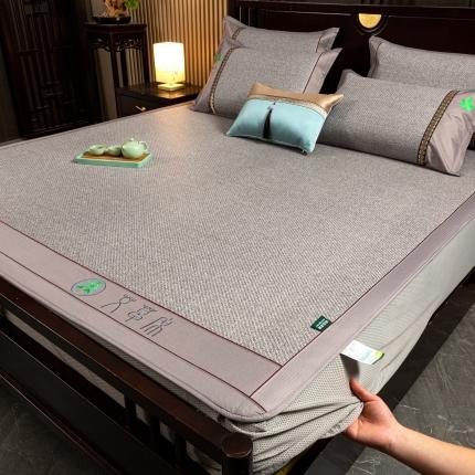 91家纺网 家纺一手货源 找家纺 （总）简一2024新款艾草凉席床笠款冰丝席冰藤席