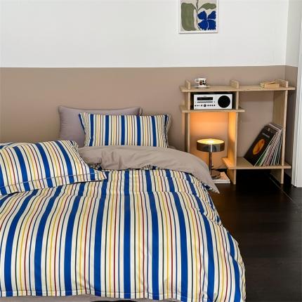 ROZ home 蕊姿家居 2023新款全棉贡缎四件套 彩蓝条纹