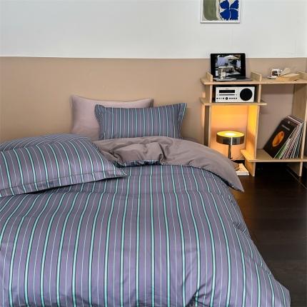 ROZ home 蕊姿家居 2023新款全棉贡缎四件套 灰蓝条纹