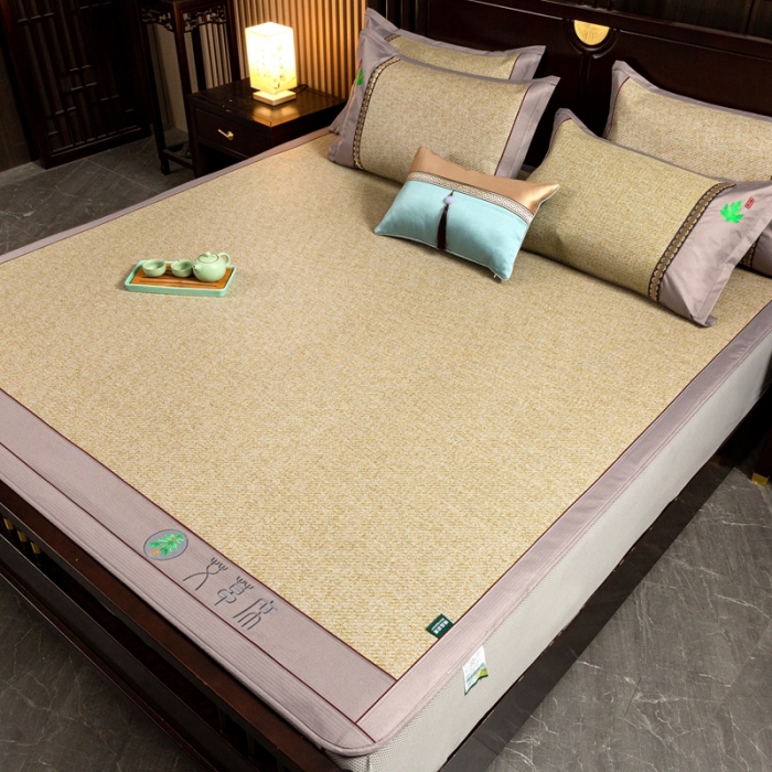 91家纺网 家纺一手货源 找家纺 简一2024新款艾草凉席床笠款冰丝席冰藤席 亚麻