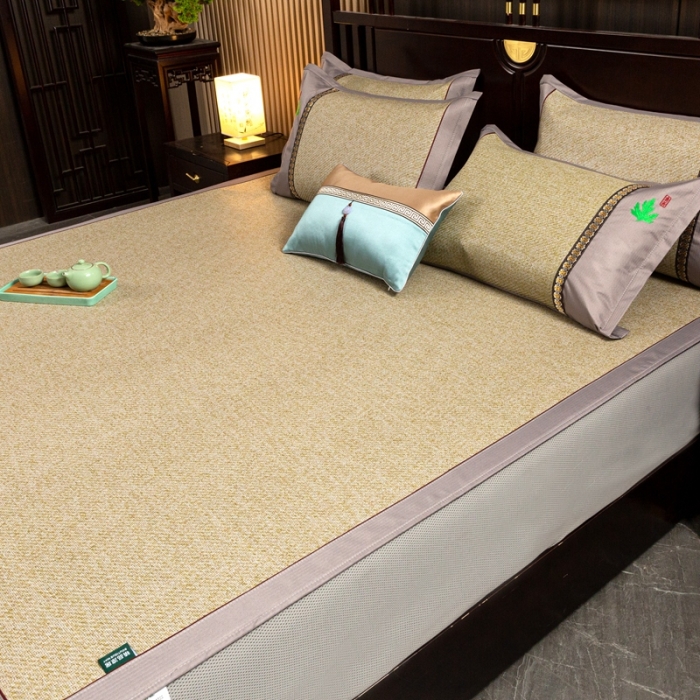 91家纺网 家纺一手货源 找家纺 简一2024新款艾草凉席床笠款冰丝席冰藤席 亚麻