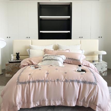 91家纺网 家纺一手货源 找家纺 （总）初拾 2023新款60支兰精天丝四件套-花漾 花漾-玫瑰粉