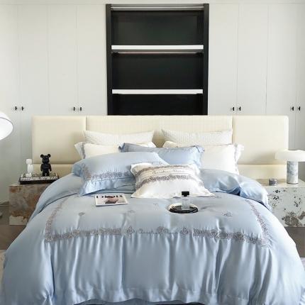 （总）初拾 2023新款60支兰精天丝四件套-花漾 花漾-海水蓝