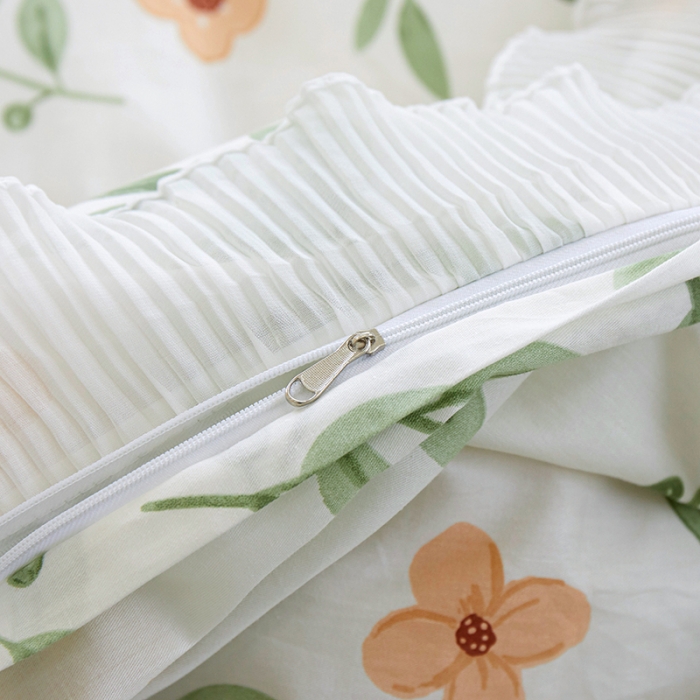 91家纺网 家纺一手货源 找家纺 添越 2024小清新韩版蕾丝花边纯棉夹棉床盖三件套全棉 青柠薄荷