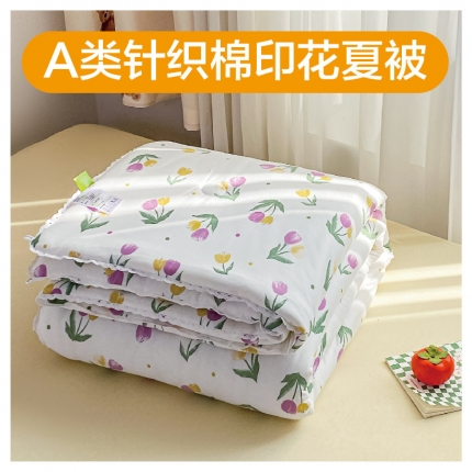 91家纺网 家纺一手货源 找家纺 莱宁被业 2023新款A类针织棉夏被印花夏被夏凉被被子被芯 郁金香