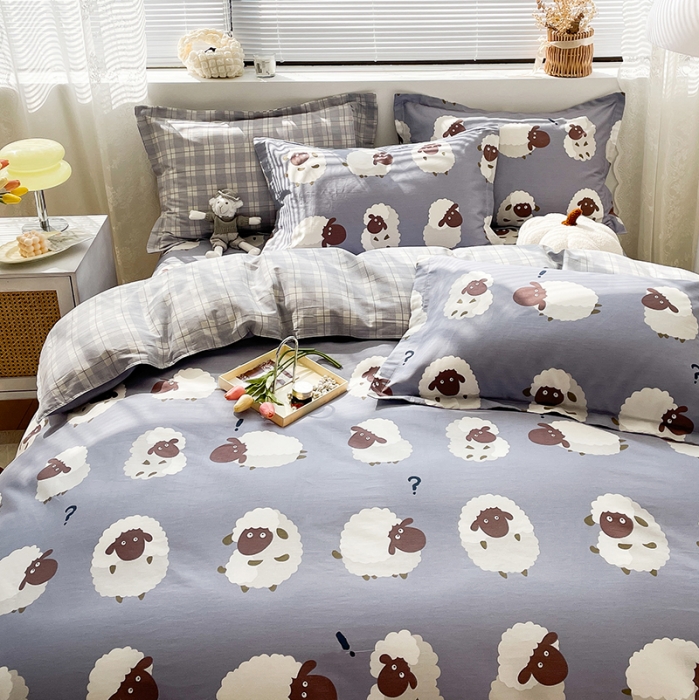 91家纺网 家纺一手货源 找家纺 绵庭 2023新款 全棉印花四件套 数绵羊