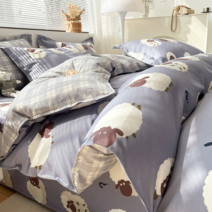 91家纺网 家纺一手货源 找家纺 绵庭 2023新款 全棉印花四件套 数绵羊