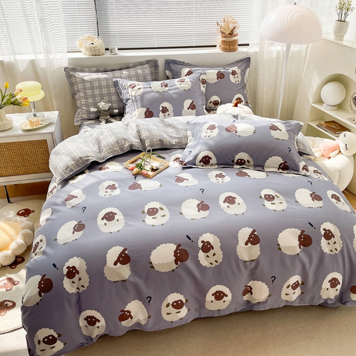 91家纺网 家纺一手货源 找家纺 绵庭 2023新款 全棉印花四件套 数绵羊