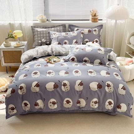 91家纺网 家纺一手货源 找家纺 绵庭 2023新款 全棉印花四件套 数绵羊