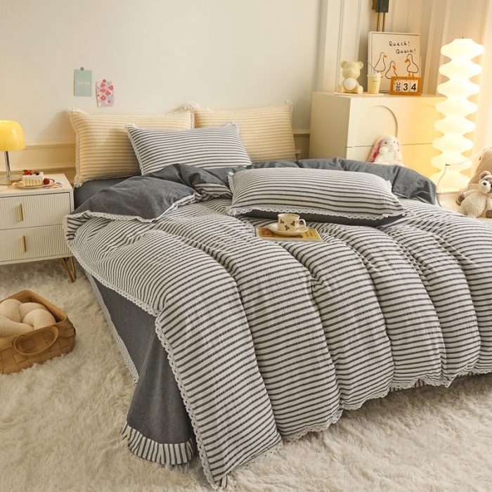 91家纺网 家纺一手货源 找家纺 安莱 2023新款 锦瑟色织提花四件套 锦瑟 深灰