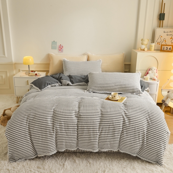 91家纺网 家纺一手货源 找家纺 安莱 2023新款 锦瑟色织提花四件套 锦瑟 深灰