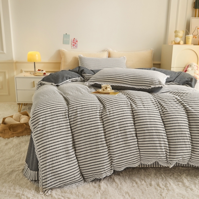 91家纺网 家纺一手货源 找家纺 安莱 2023新款 锦瑟色织提花四件套 锦瑟 深灰