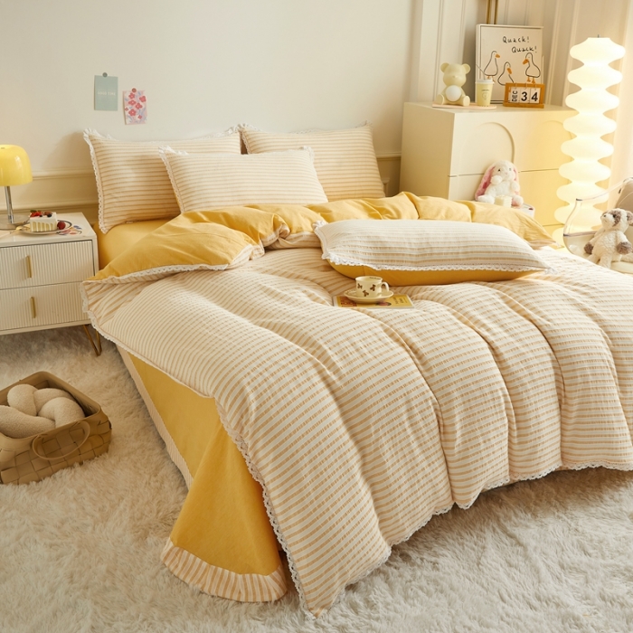 91家纺网 家纺一手货源 找家纺 安莱 2023新款 锦瑟色织提花四件套 锦瑟 驼色