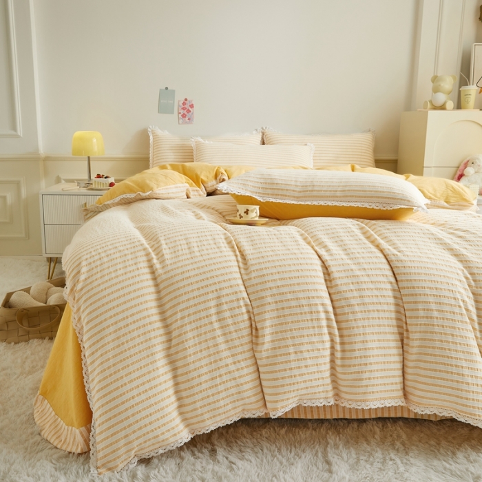 91家纺网 家纺一手货源 找家纺 安莱 2023新款 锦瑟色织提花四件套 锦瑟 驼色