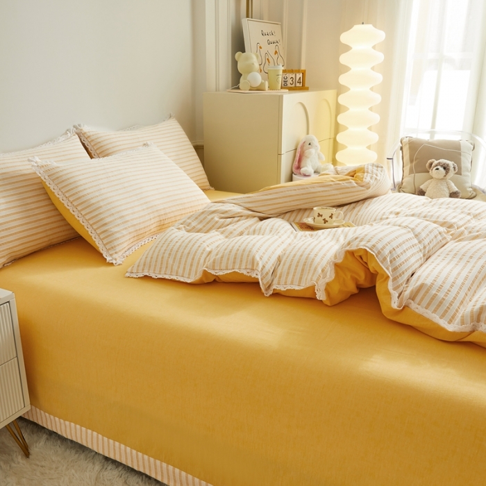 91家纺网 家纺一手货源 找家纺 安莱 2023新款 锦瑟色织提花四件套 锦瑟 驼色