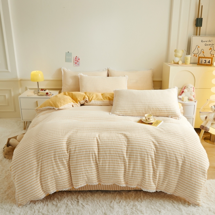 91家纺网 家纺一手货源 找家纺 安莱 2023新款 锦瑟色织提花四件套 锦瑟 驼色