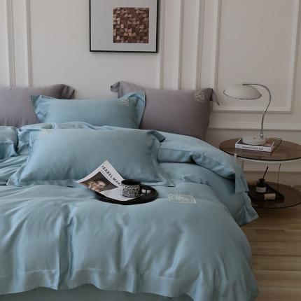 91家纺网 家纺一手货源 找家纺 （总）榻尚家居 2023新款80纯色天丝简约绣花四件套-清欢