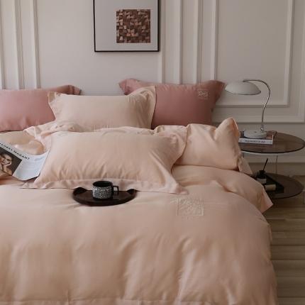 91家纺网 家纺一手货源 找家纺 （总）榻尚家居 2023新款80纯色天丝简约绣花四件套-清欢