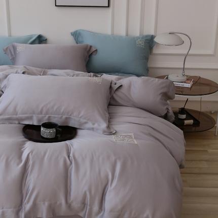 91家纺网 家纺一手货源 找家纺 （总）榻尚家居 2023新款80纯色天丝简约绣花四件套-清欢