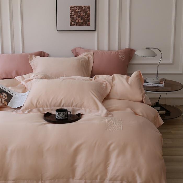 91家纺网 家纺一手货源 找家纺 榻尚家居 2023新款80纯色天丝简约绣花四件套-清欢 裸色