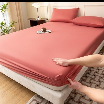 莱登卡奴 2023新款全棉单品-床笠-床单-枕套 纯色-铁血红