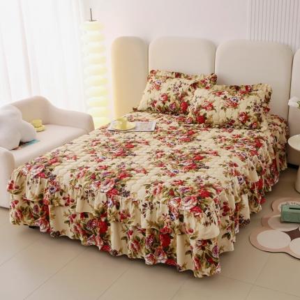 91家纺网 家纺一手货源 找家纺 情煊 2023新款全棉夹棉纯色印花床裙款(可定制尺寸) 情深似海