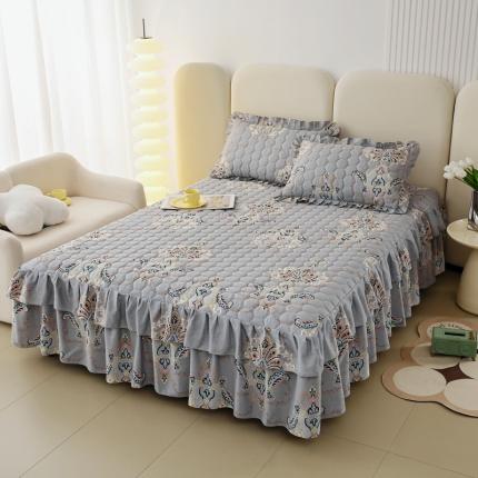 91家纺网 家纺一手货源 找家纺 情煊 2023新款全棉夹棉纯色印花床裙款(可定制尺寸) 罗兰灰