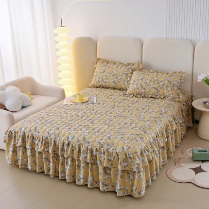 91家纺网 家纺一手货源 找家纺 情煊 2023新款全棉夹棉纯色印花床裙款(可定制尺寸) 安娜庄园