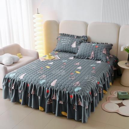 91家纺网 家纺一手货源 找家纺 情煊 2023新款全棉夹棉纯色印花床裙款(可定制尺寸) 新叶