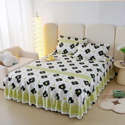 91家纺网 家纺一手货源 找家纺 情煊 2023新款全棉夹棉纯色印花床裙款(可定制尺寸) 幸运花园