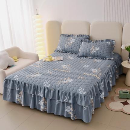 91家纺网 家纺一手货源 找家纺 情煊 2023新款全棉夹棉纯色印花床裙款(可定制尺寸) 叶之恋