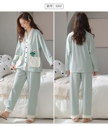 91家纺网 家纺一手货源 找家纺 (总)洛兰沙 2023年春秋季新款长袖棉质少女可爱休闲开衫家居服套装