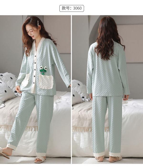 91家纺网 家纺一手货源 找家纺 (总)洛兰沙 2023年春秋季新款长袖棉质少女可爱休闲开衫家居服套装