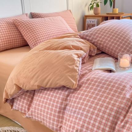 91家纺网 家纺一手货源 找家纺 米可 2025新款全棉色织水洗棉四件套 半夏-桔