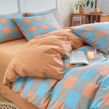 91家纺网 家纺一手货源 找家纺 米可 2025新款全棉色织水洗棉四件套 梵芙-桔